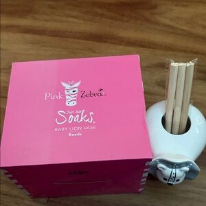 Pink Zebra Baby Lion Vase Reeds - Pink and White